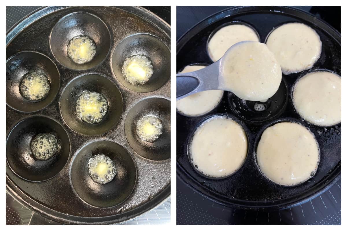 pouring batter into pan