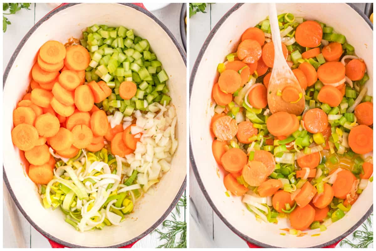 sauteing veggies in pot