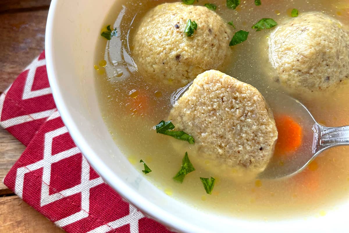 matzo ball soup recipe traditional authentic jewish best schmaltz aneto chicken broth olive oil seltzer fizzy fluffy