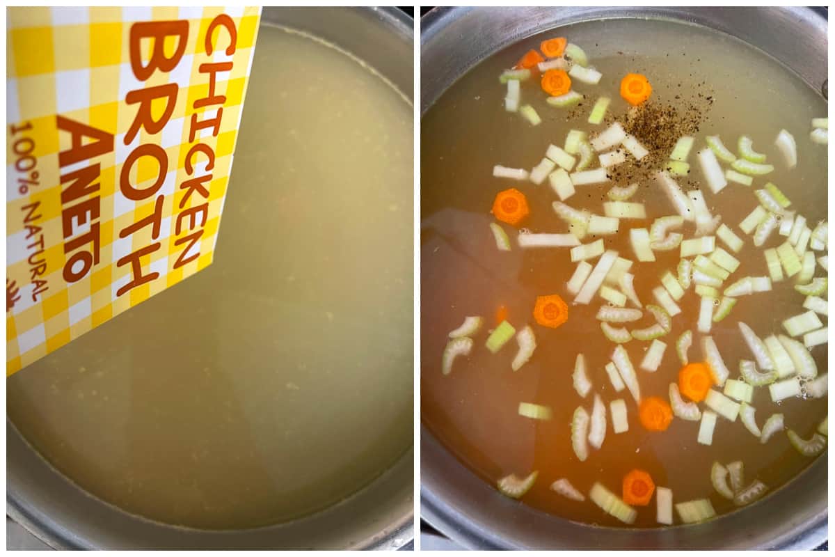 preparing chicken broth