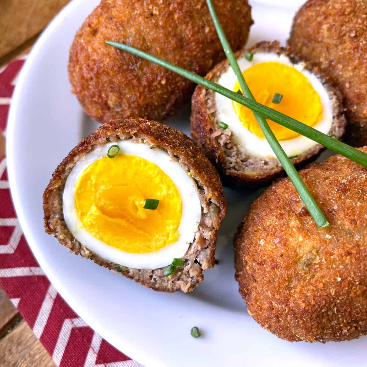 scotch eggs recipe traditional authentic british english sausage breadcrumbs breading fried mustard sauce