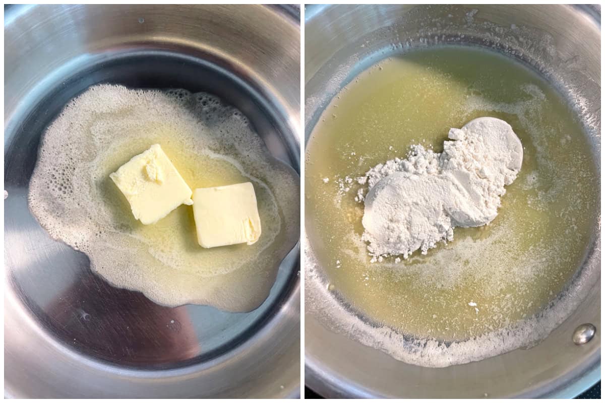 melting butter in saucepan with flour