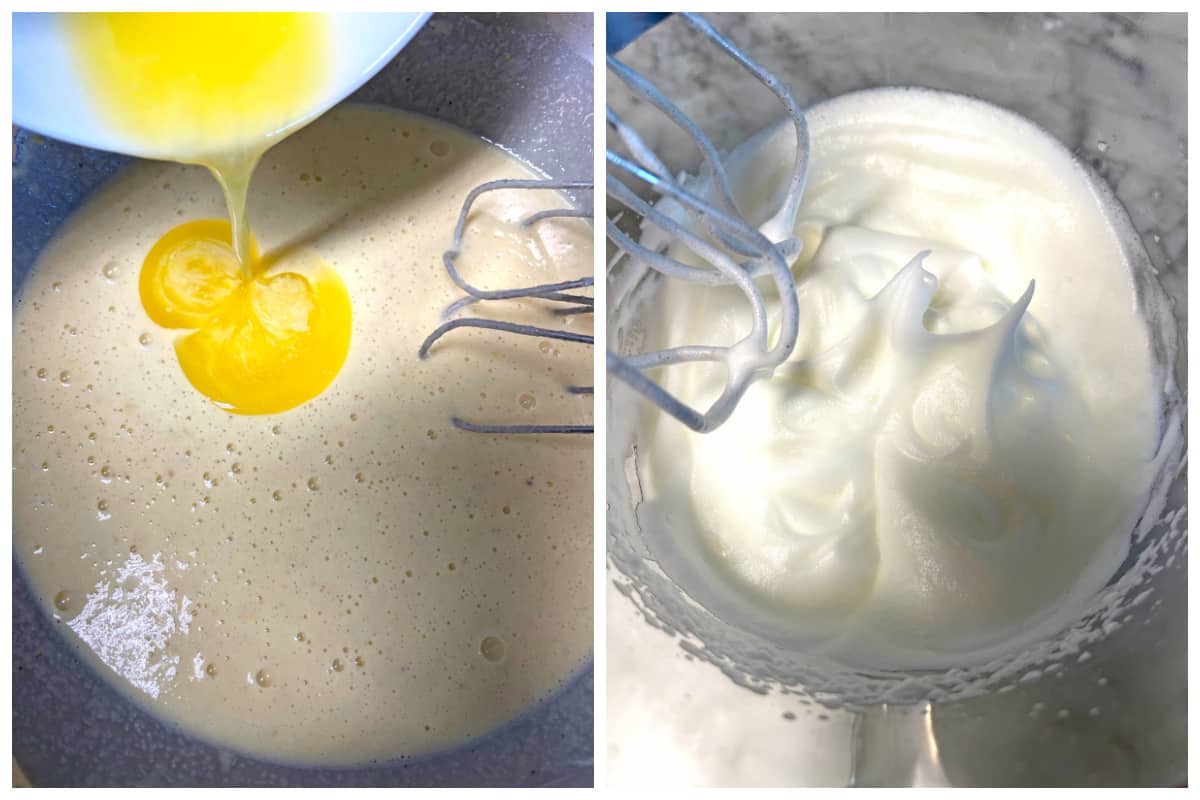adding butter and beating egg whites