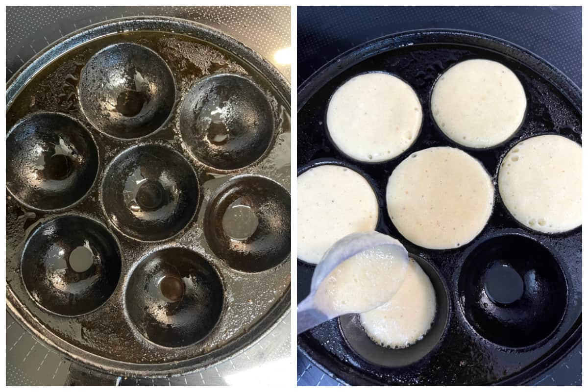 pouring batter into aebleskiver plan