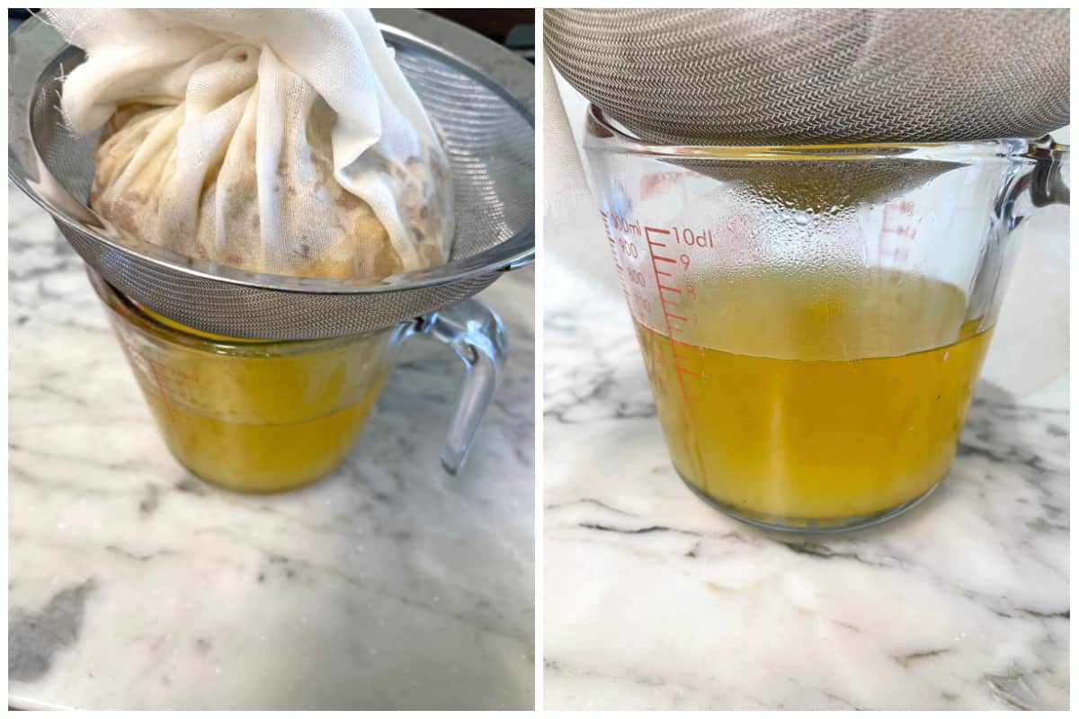 straining the fat into a glass jar