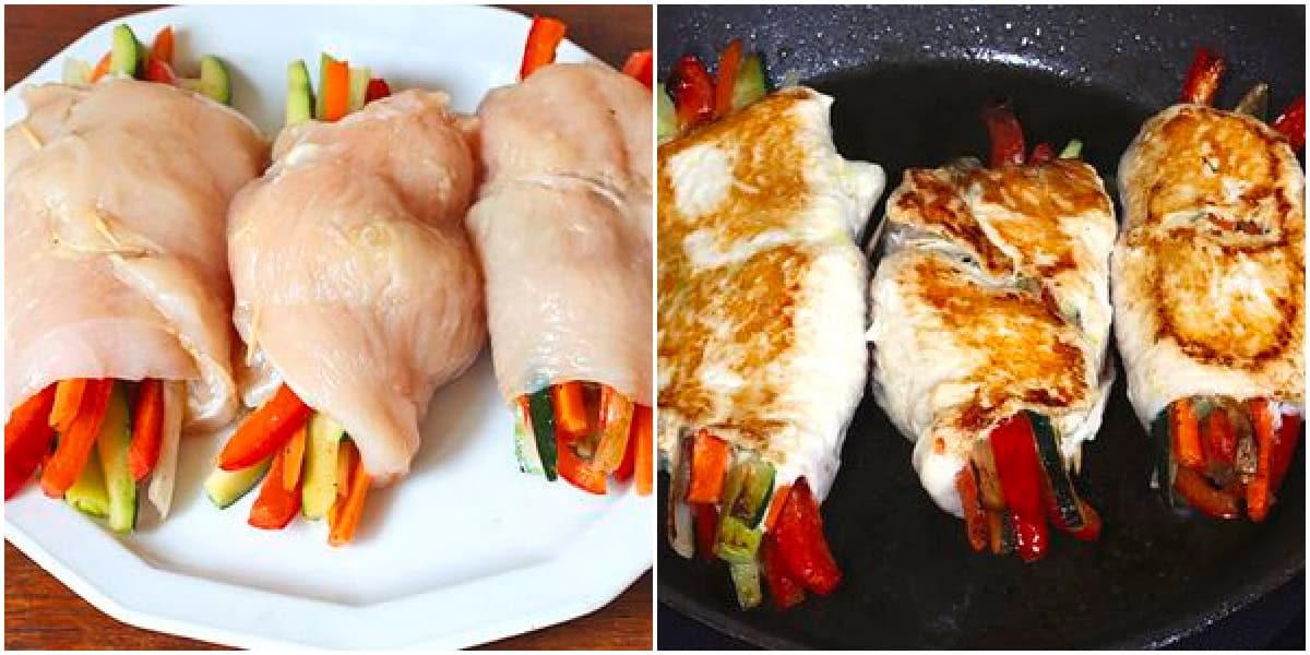 chicken roll ups recipe balsamic glaze reduction Swiss cheese Dijon mustard vegetables bell peppers zucchini leek onions