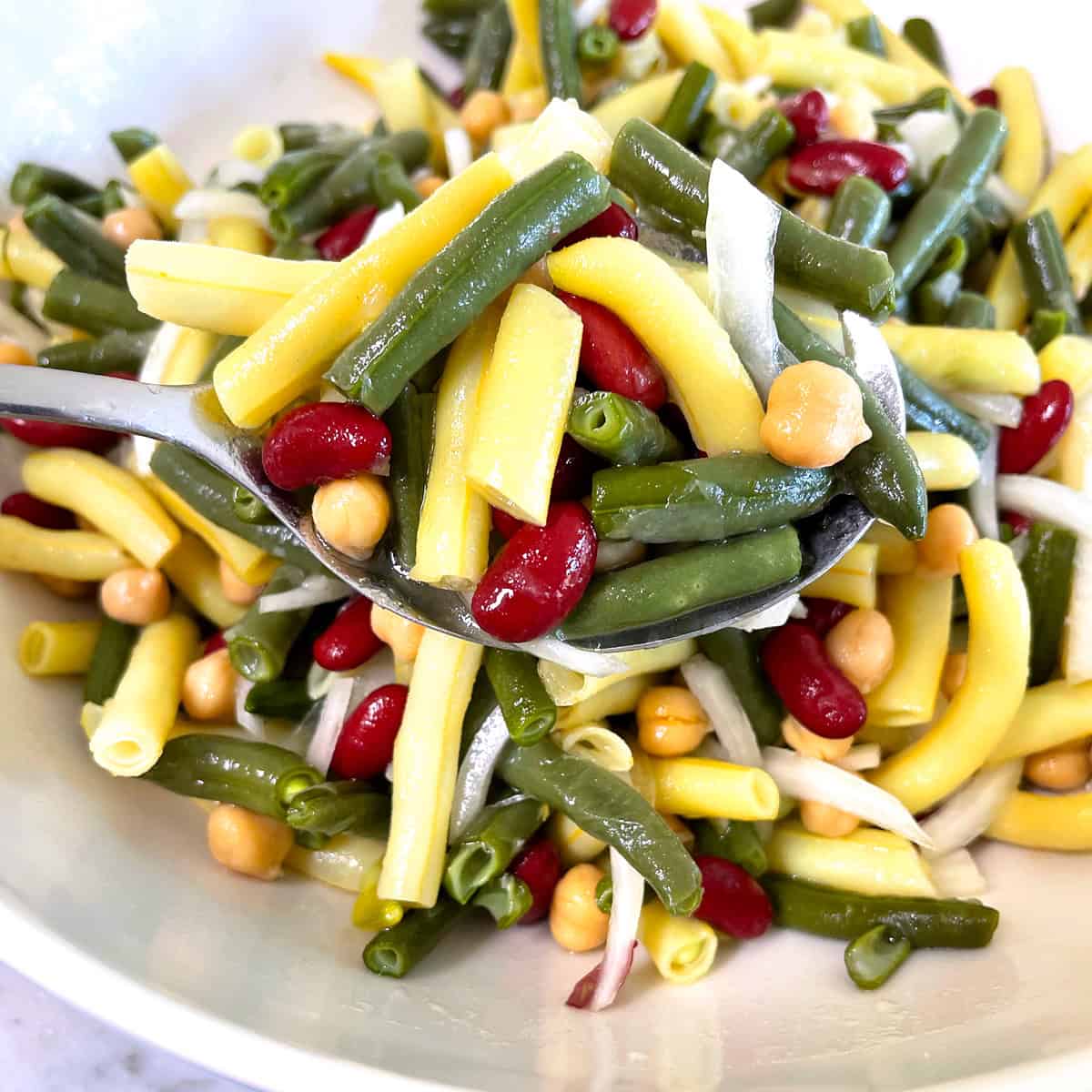 four bean salad recipe classic best fresh green yellow wax kidney garbanzo onions vinaigrette