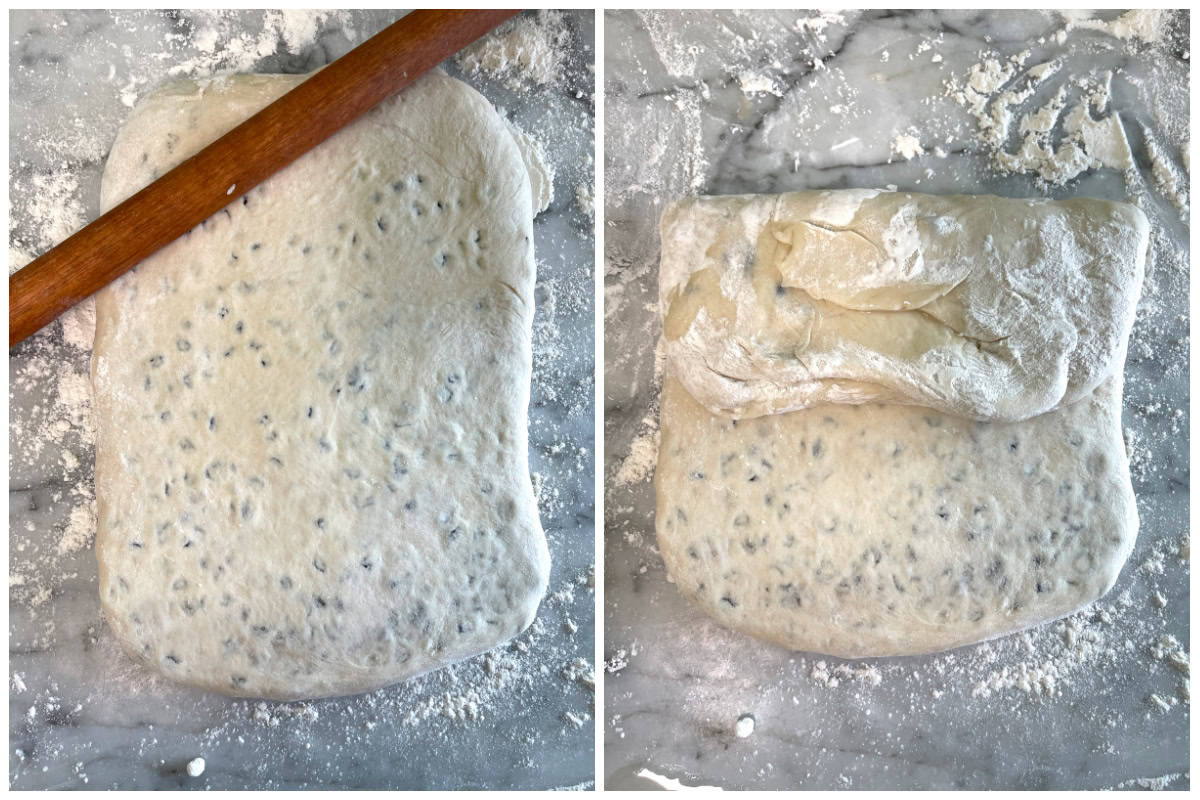 rolling out and folding dough