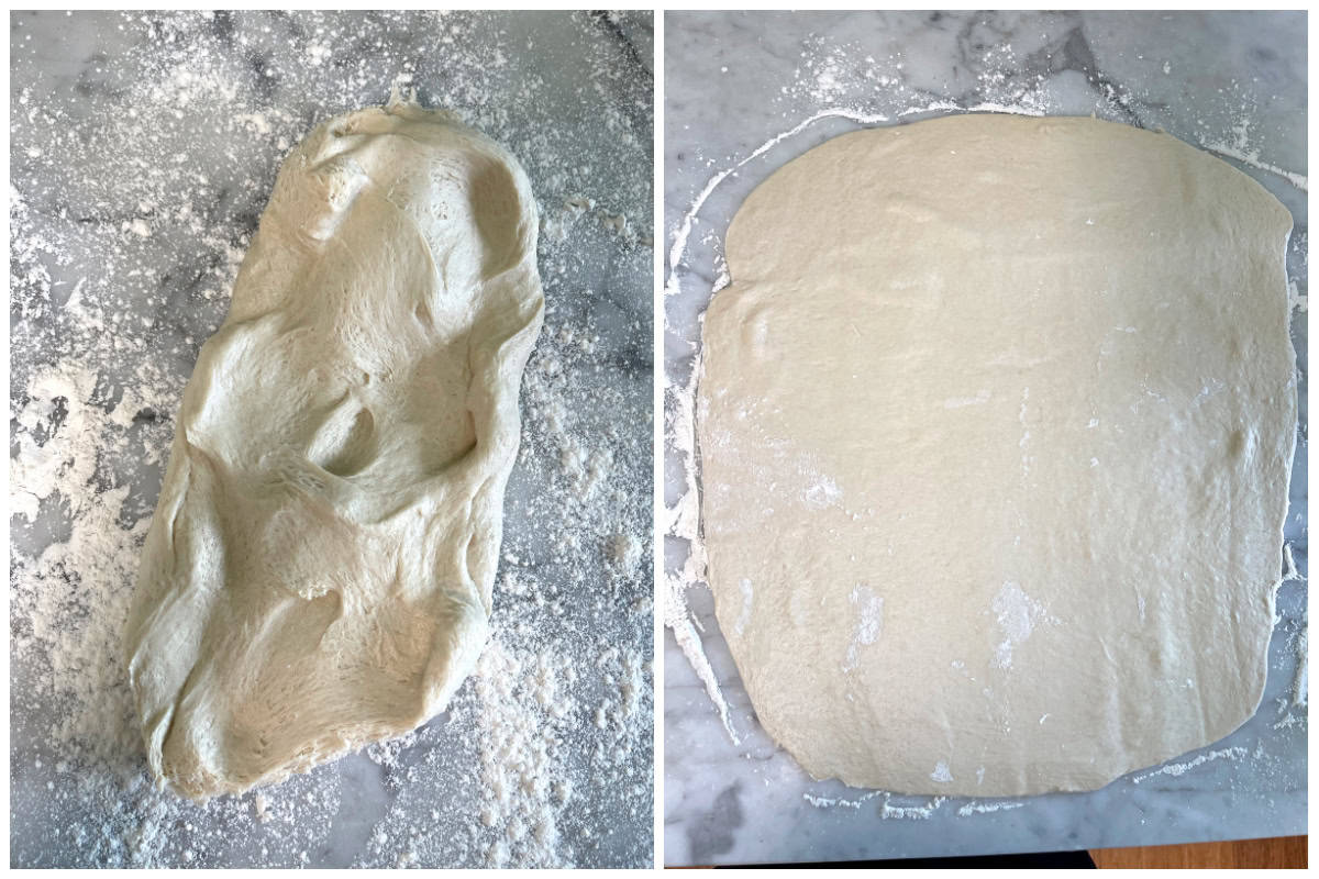 rolling dough out on counter