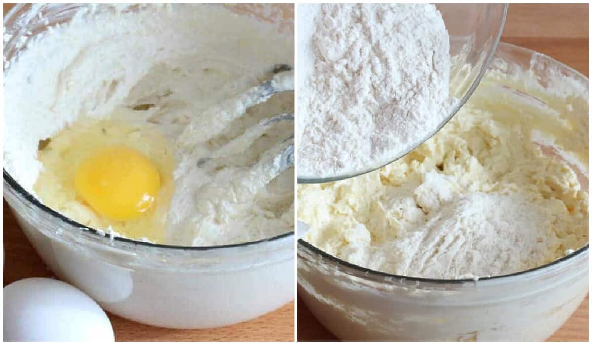 adding eggs and flour