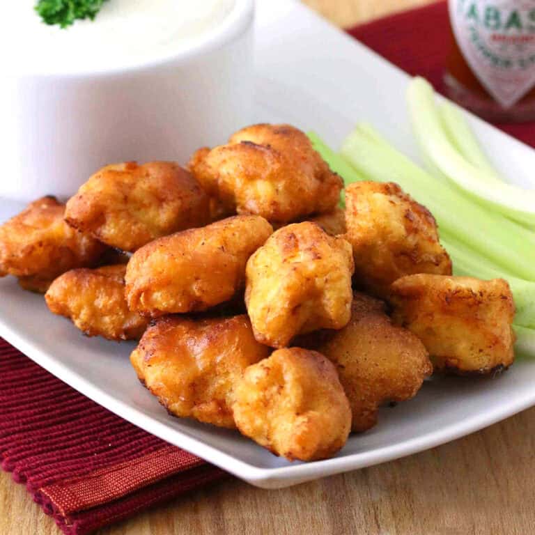 buffalo popcorn chicken recipe blue cheese dressing hot sauce celery without deep fryer