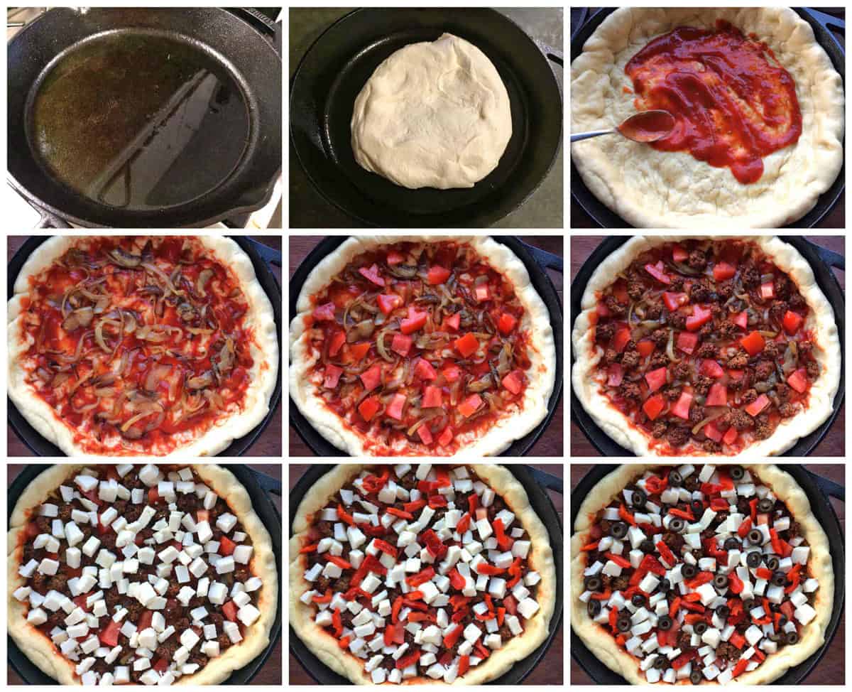 chorizo ​​picos receptas meksikietiškas gilus patiekalas keptuvė queso freska skrudinti raudonieji pipirai juodosios alyvuogės kalendra