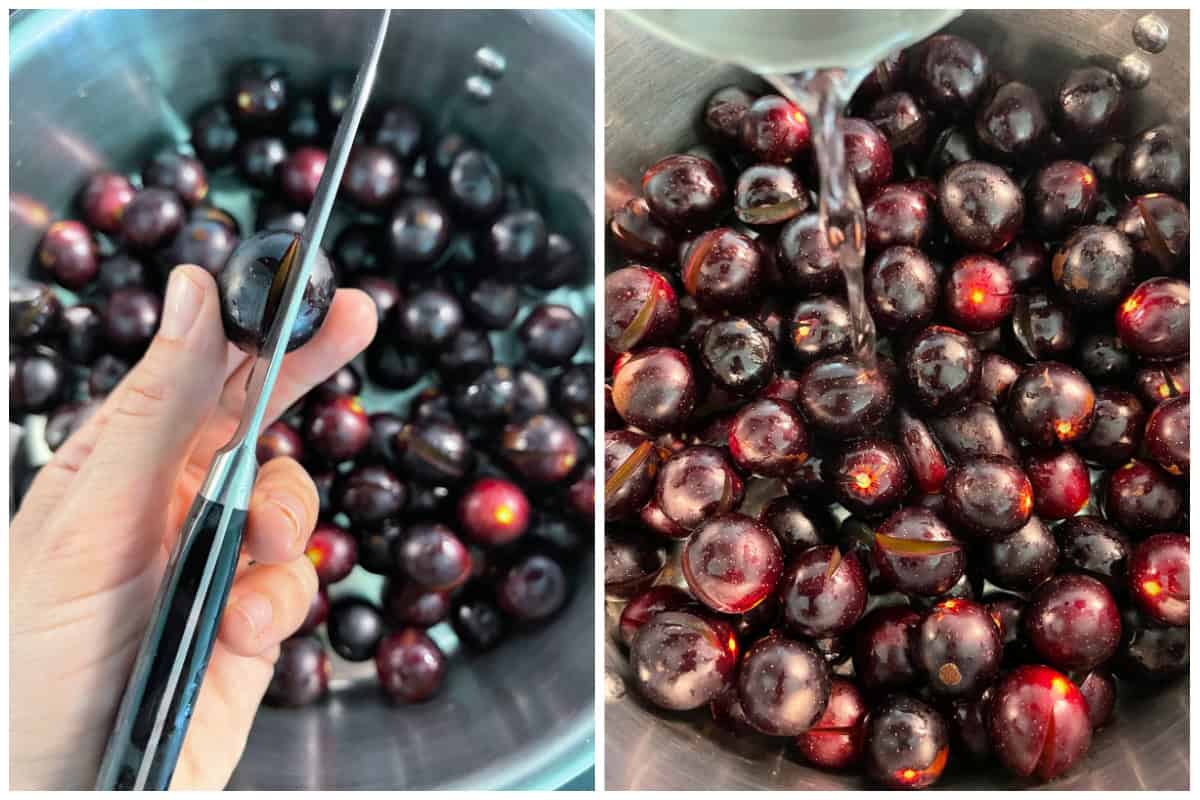 slicing the fruit