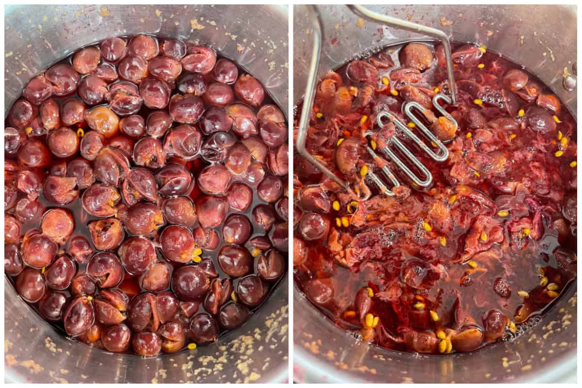mashing the stewed fruit