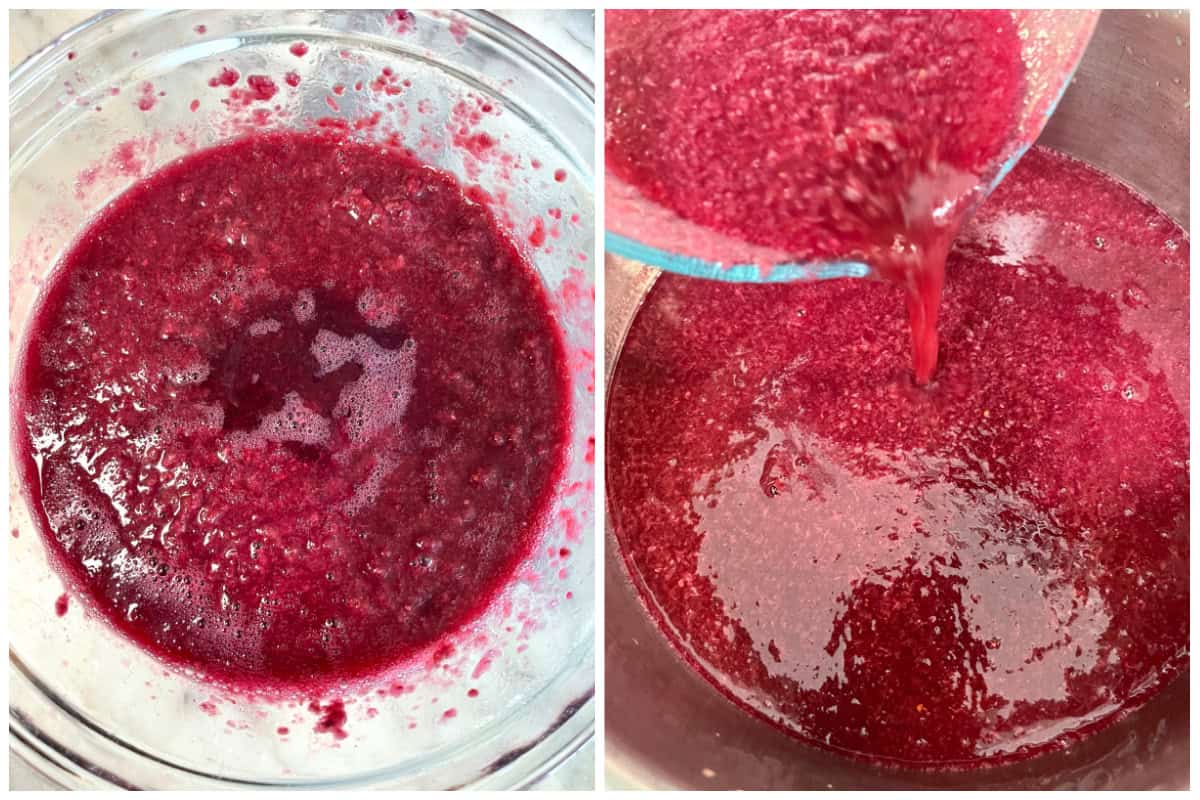 pouring the juice into the pot