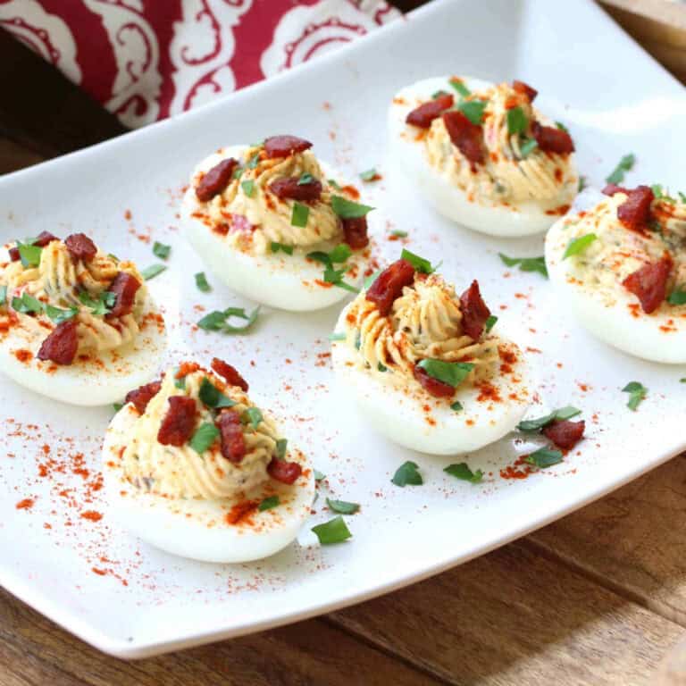 spanish deviled eggs recipe chorizo smoked paprika olives capers pimientos