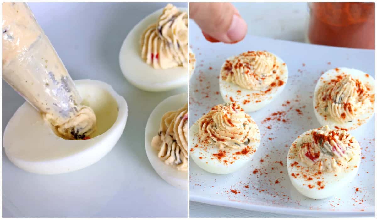 spanish deviled eggs recipe chorizo smoked paprika olives capers pimientos 