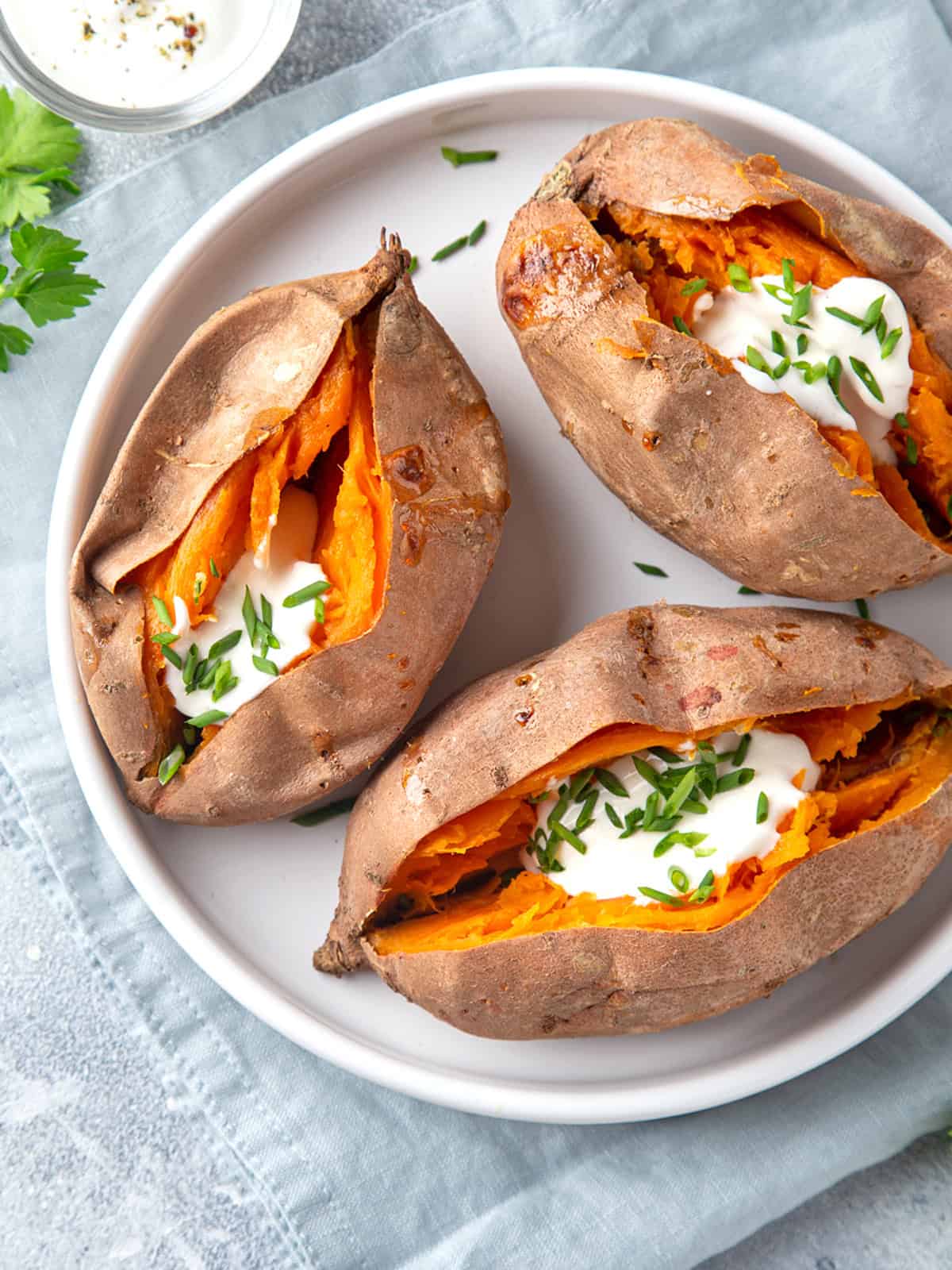 baked sweet potatoes recipe how to easy oven crispy sweet savory toppings vegan vegetarian gluten free