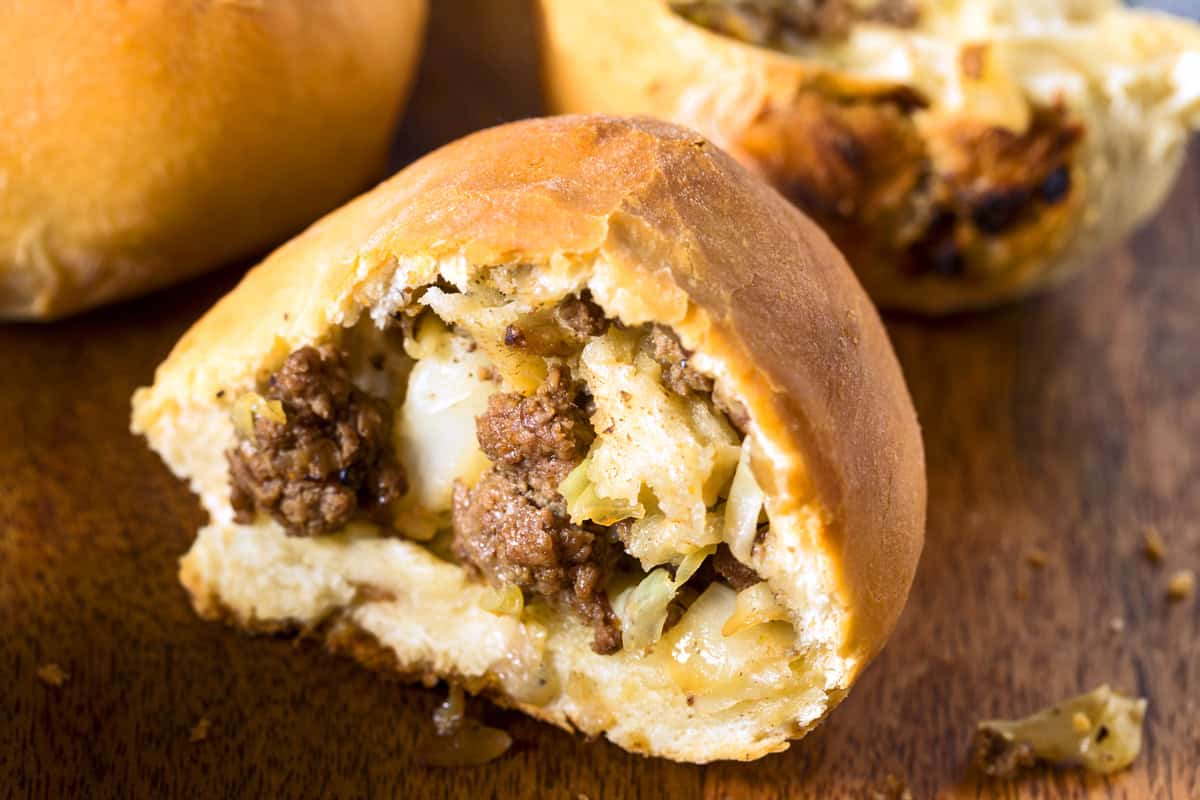 bierocks recipe traditional russian german eastern european bread rolls stuffed cabbage ground beef sauerkraut caraway cheese baked