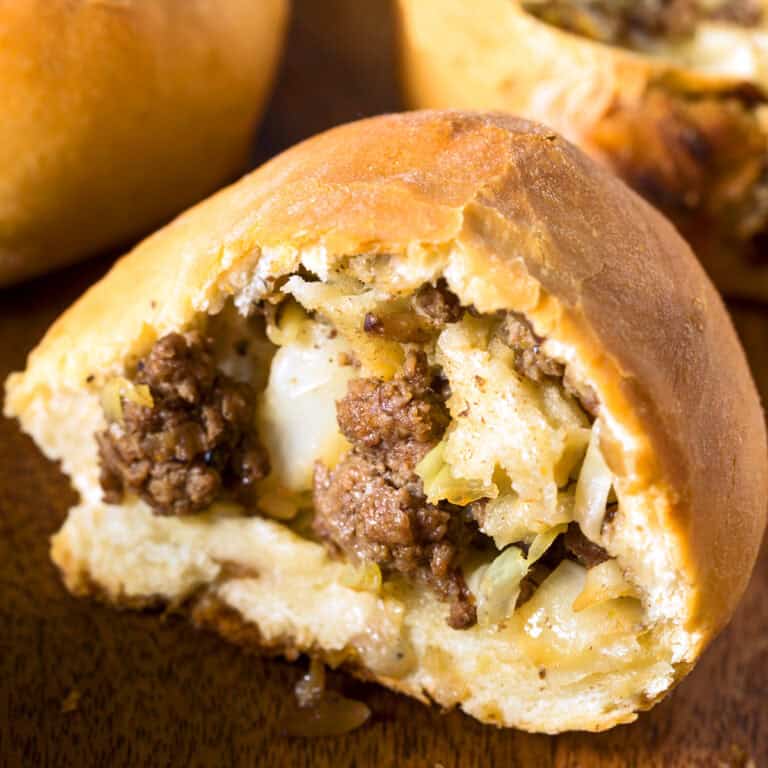 bierocks recipe traditional russian german eastern european bread rolls stuffed cabbage ground beef sauerkraut caraway cheese baked