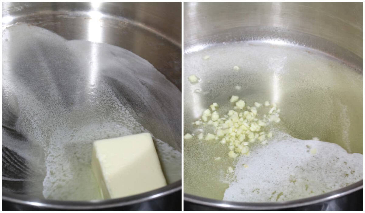 melting butter cooking garlic