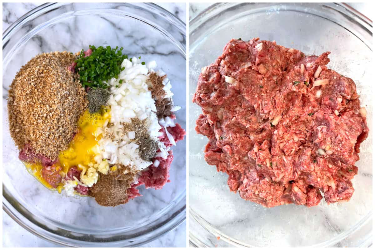 combining ingredients for meat mixture