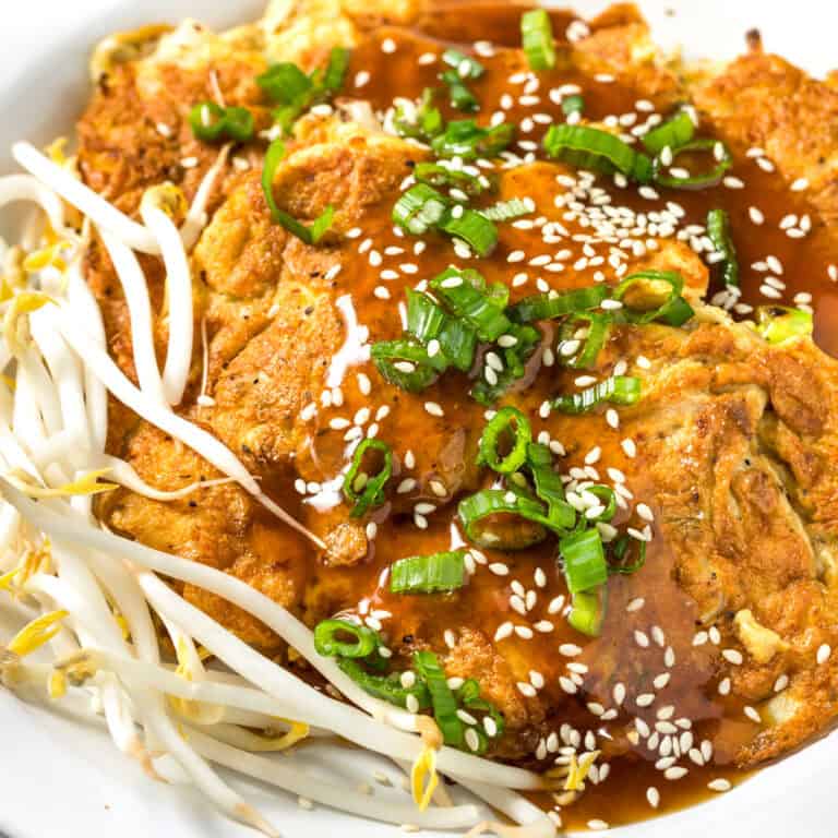 egg foo young recipe yung chinese omelet omelette gravy bean sprouts chicken pork beef shrimp mushroom vegetarian gluten free dairy free