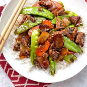 beef stir fry recipe easy fast snow peas mushrooms carrots bean sprouts sauce chinese takeout panda express asian