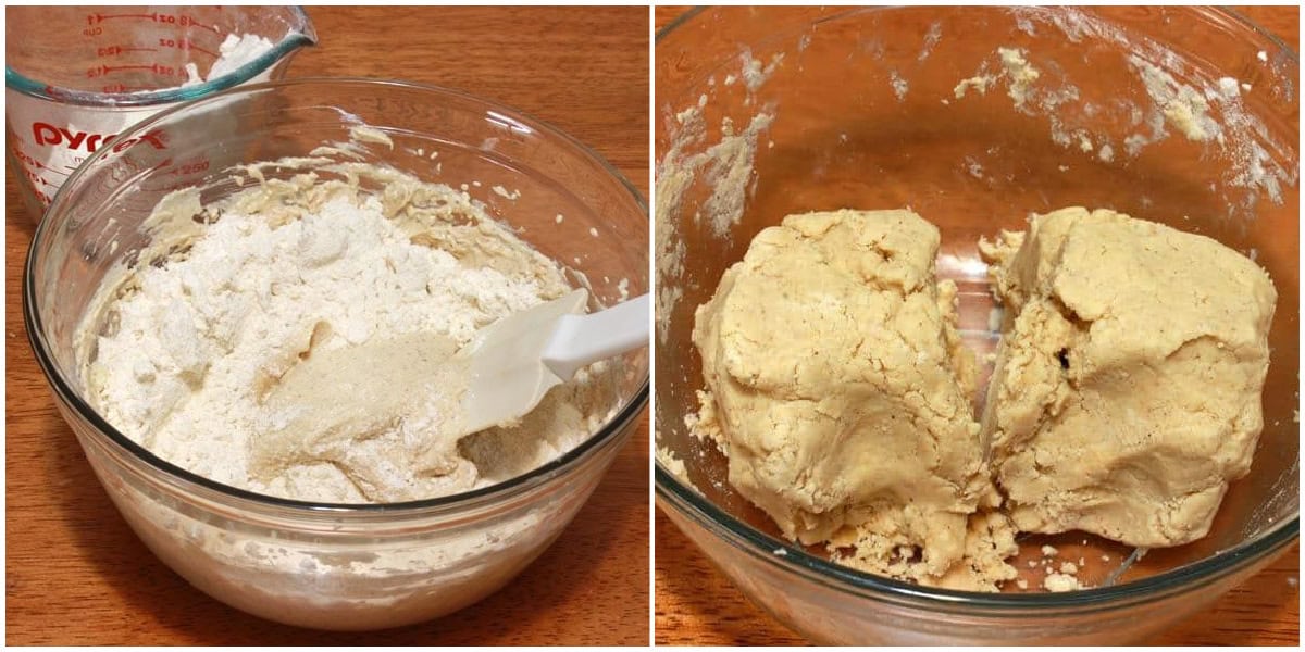combining ingredients into a thick dough
