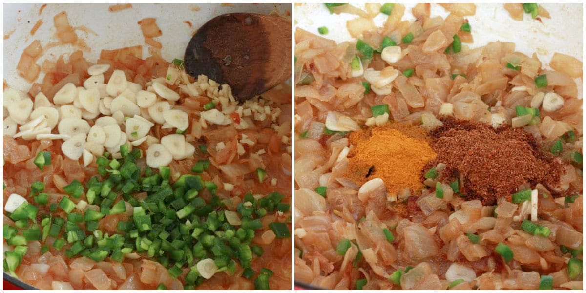 cooking onions garlic and adding spices