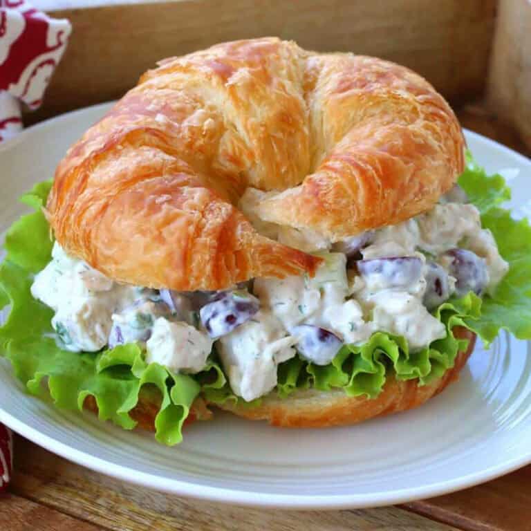 chicken salad recipe best homemade from scratch croissant sandwiches creamy grapes celery greek yogurt sour cream mayonnaise rotisserie