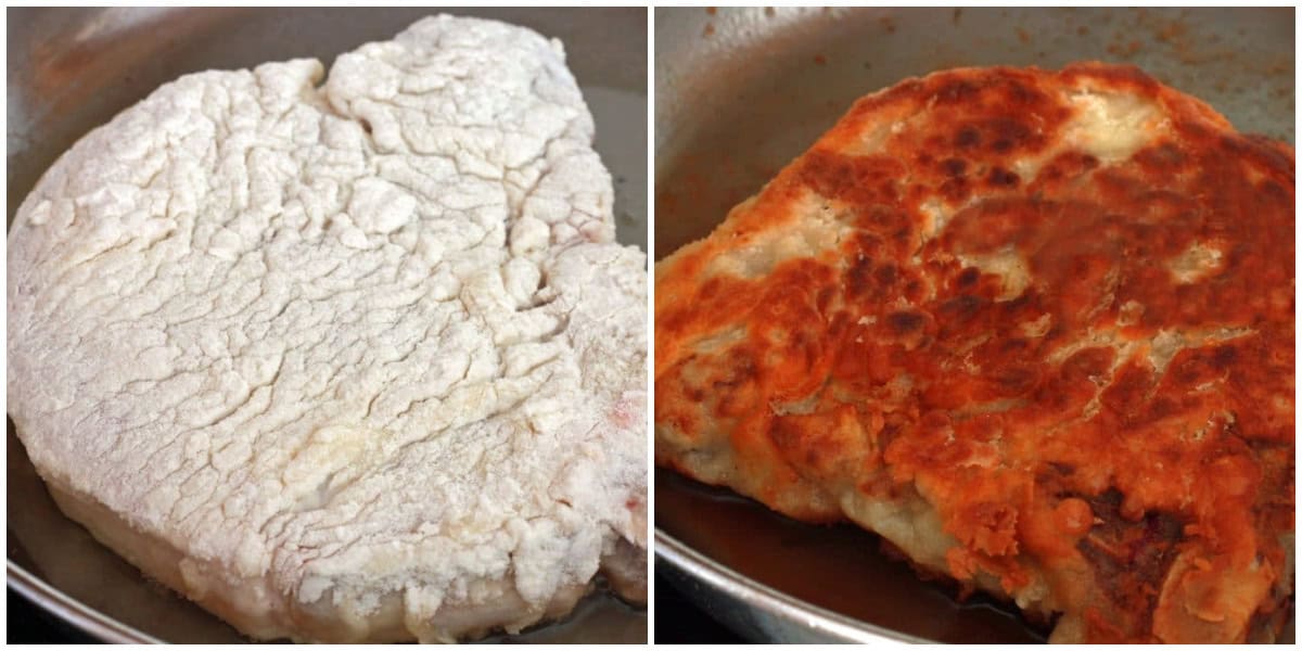 frying the pork chops