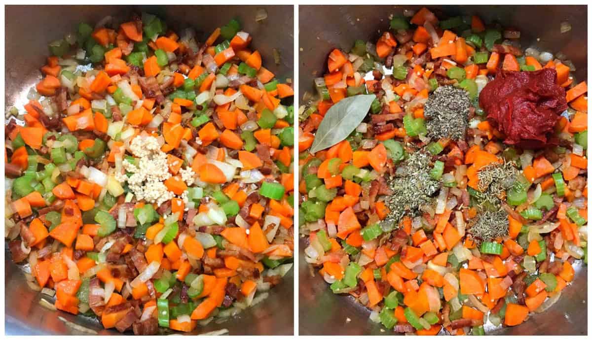 adding garlic and spices to pot