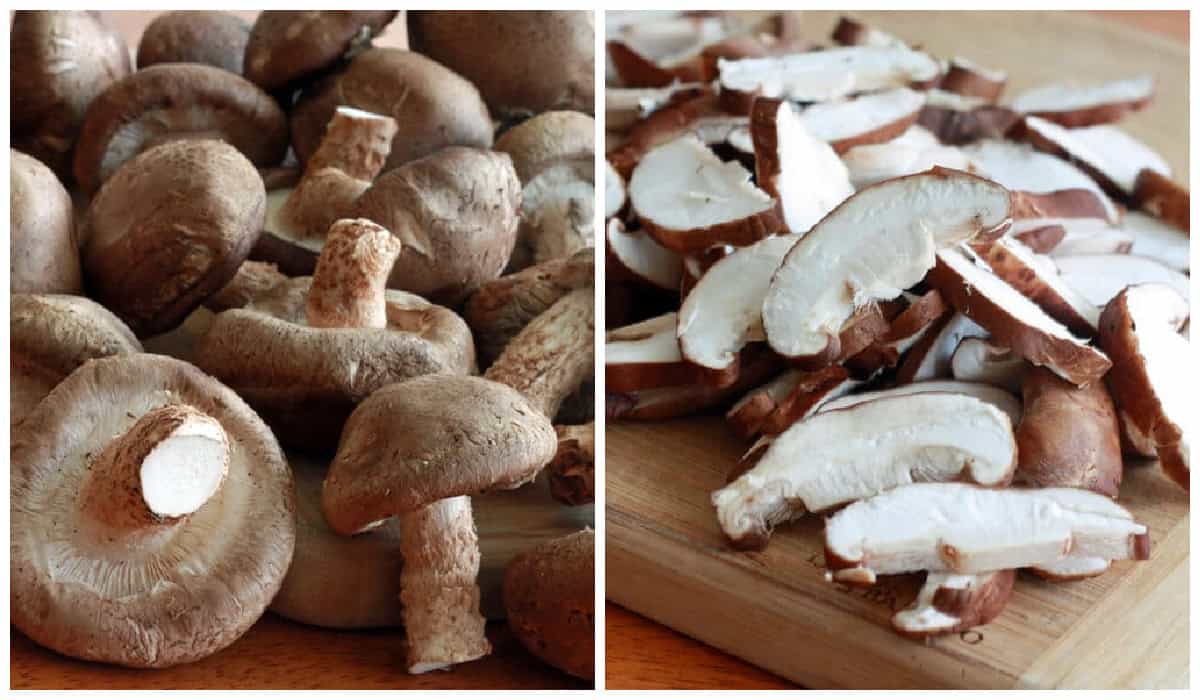 slicing the mushrooms