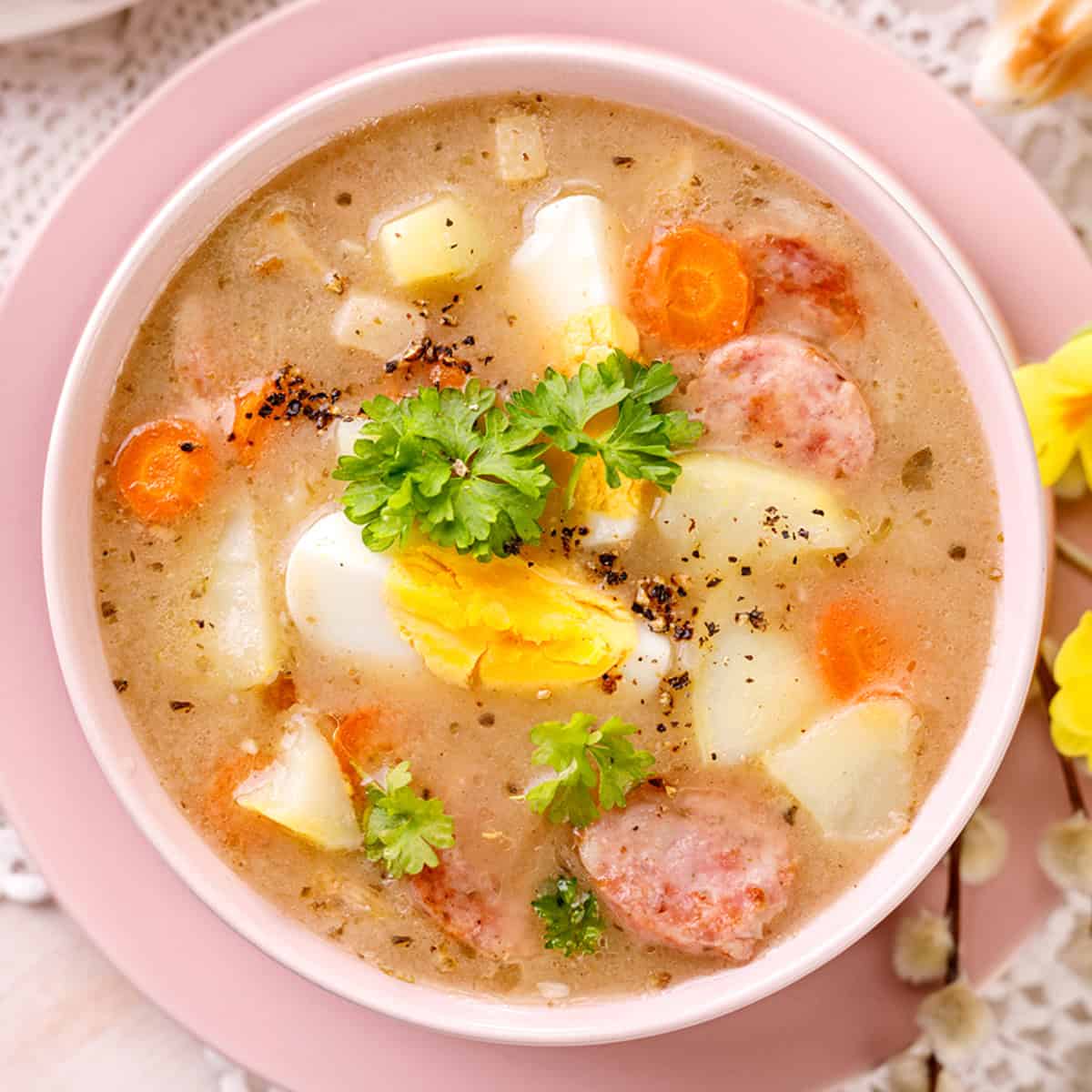 zurek recipe traditional Polish sour rye flour soup authentic easter kielbasa eggs best