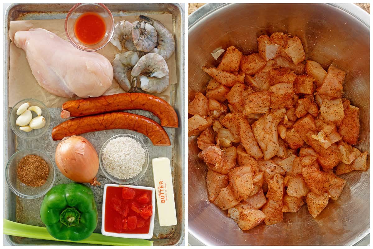 picture of ingredients and chicken in bowl with creole seasoning
