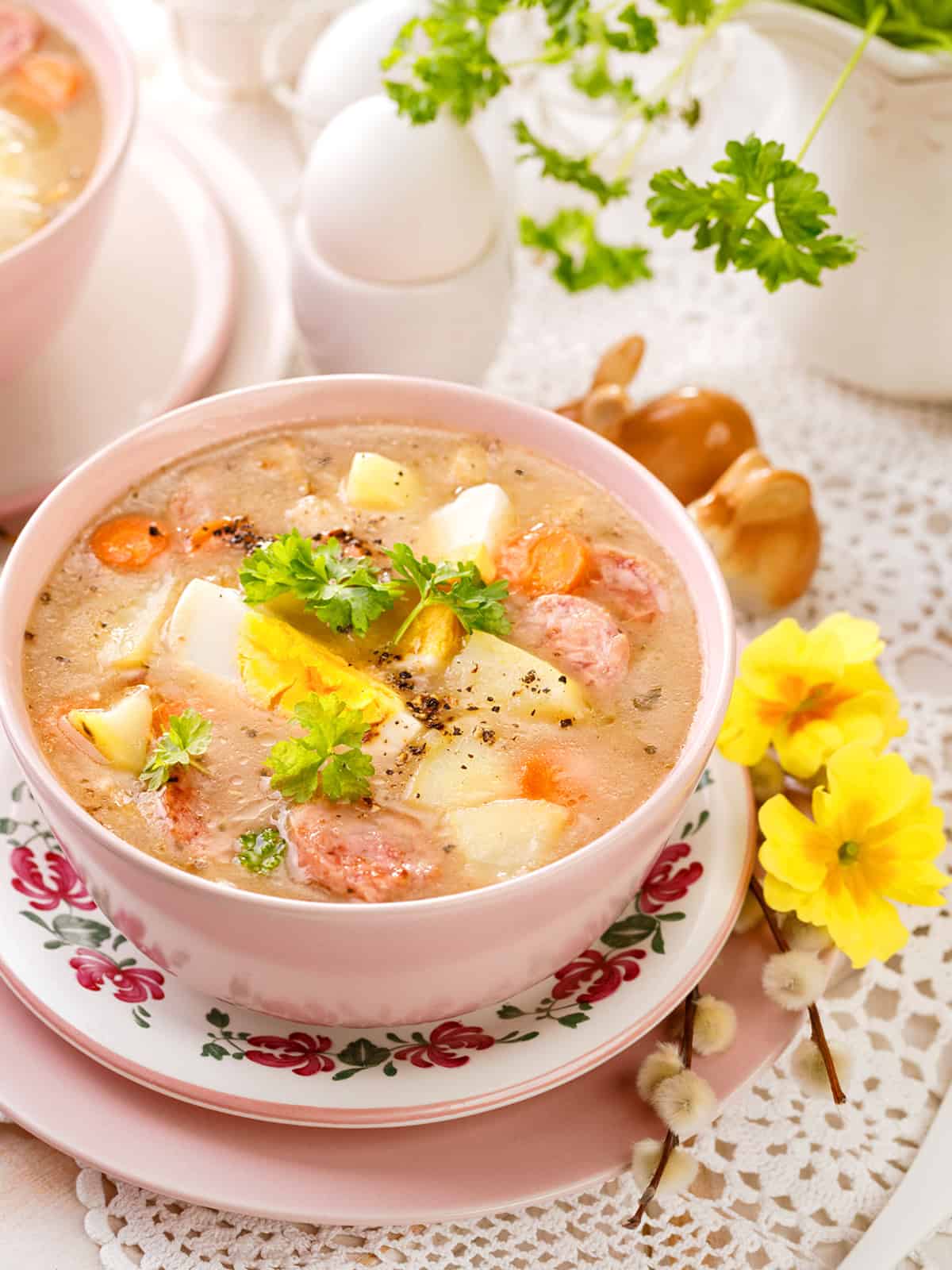 zurek recipe traditional authentic polish sour rye soup zakwas zytni fermented kielbasa sausage potatoes bacon eggs