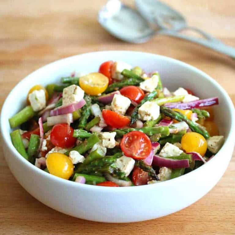 grilled asparagus salad recipe greek feta cheese tomatoes vinaigrette