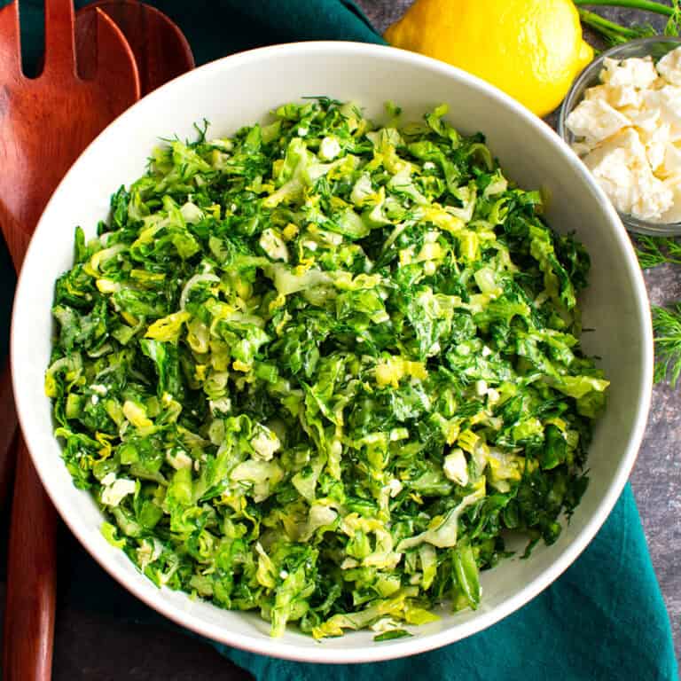 maroulosalata recipe traditional authentic Greek lettuce salad romaine feta dill lemon vinaigrette