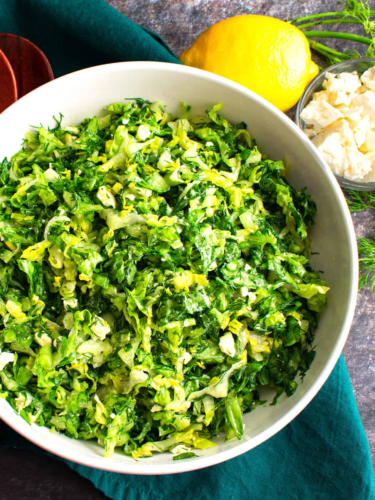 maroulosalata recipe traditional authentic Greek lettuce salad romaine feta dill lemon vinaigrette
