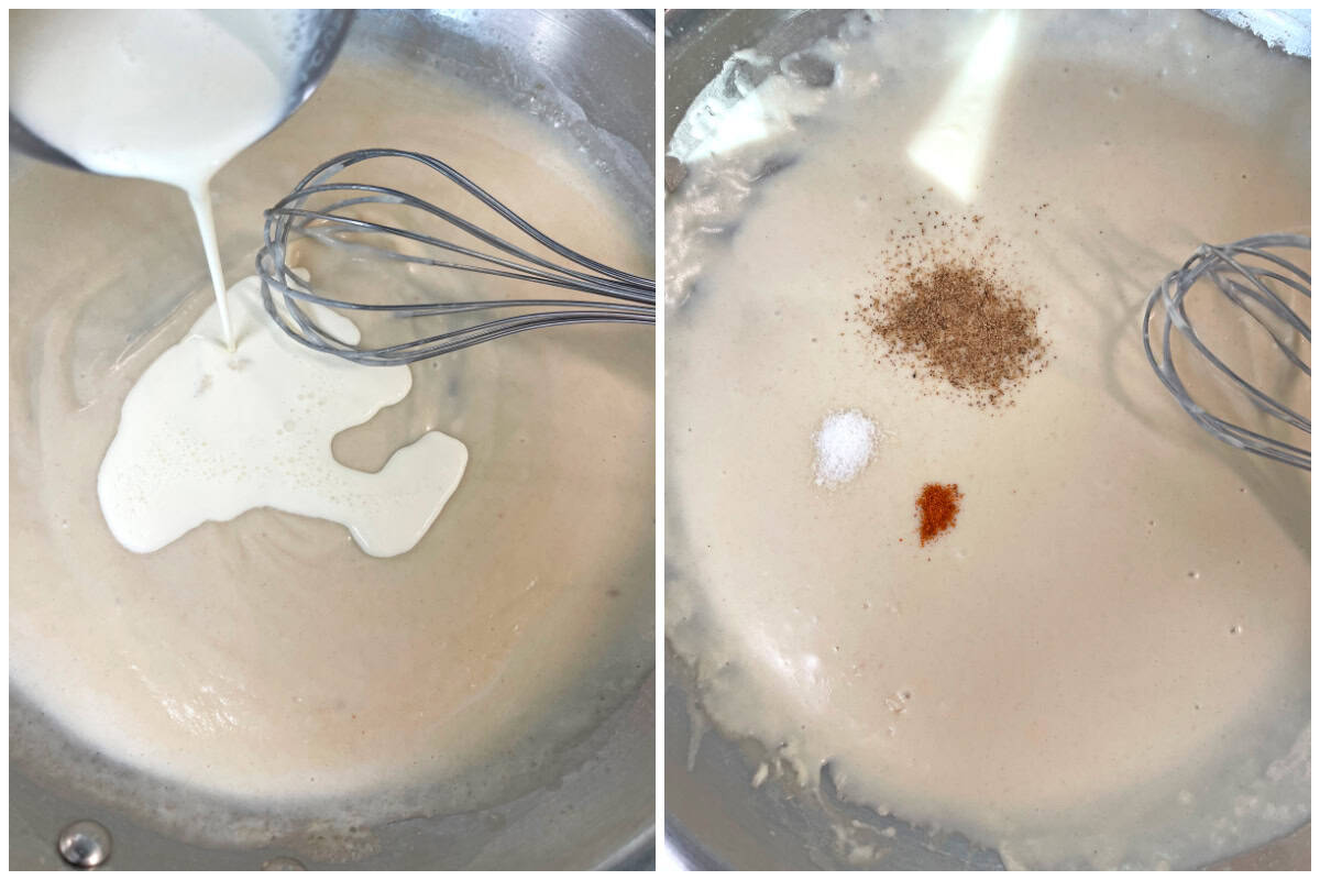 adding cream and seasonings