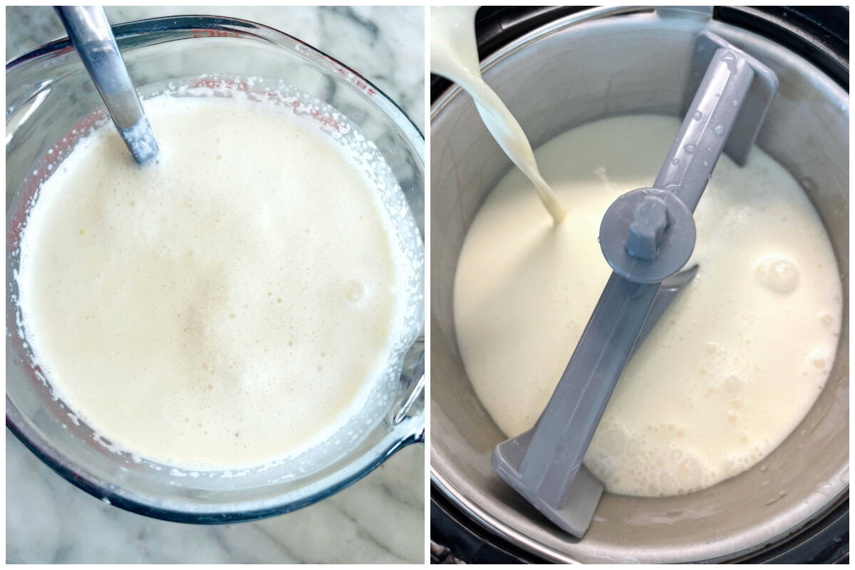 pouring cream mixture into the machine