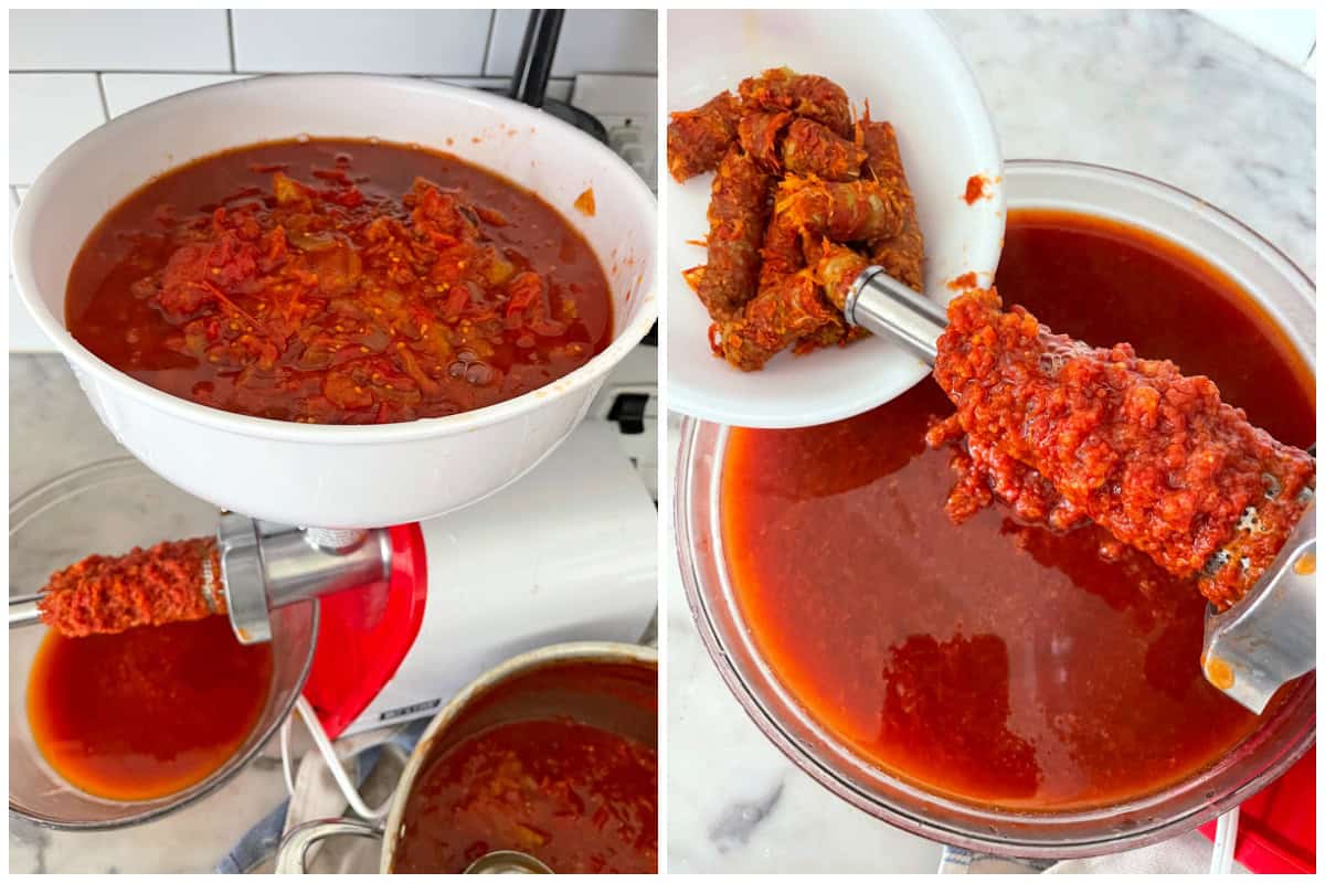 running tomatoes through food mill