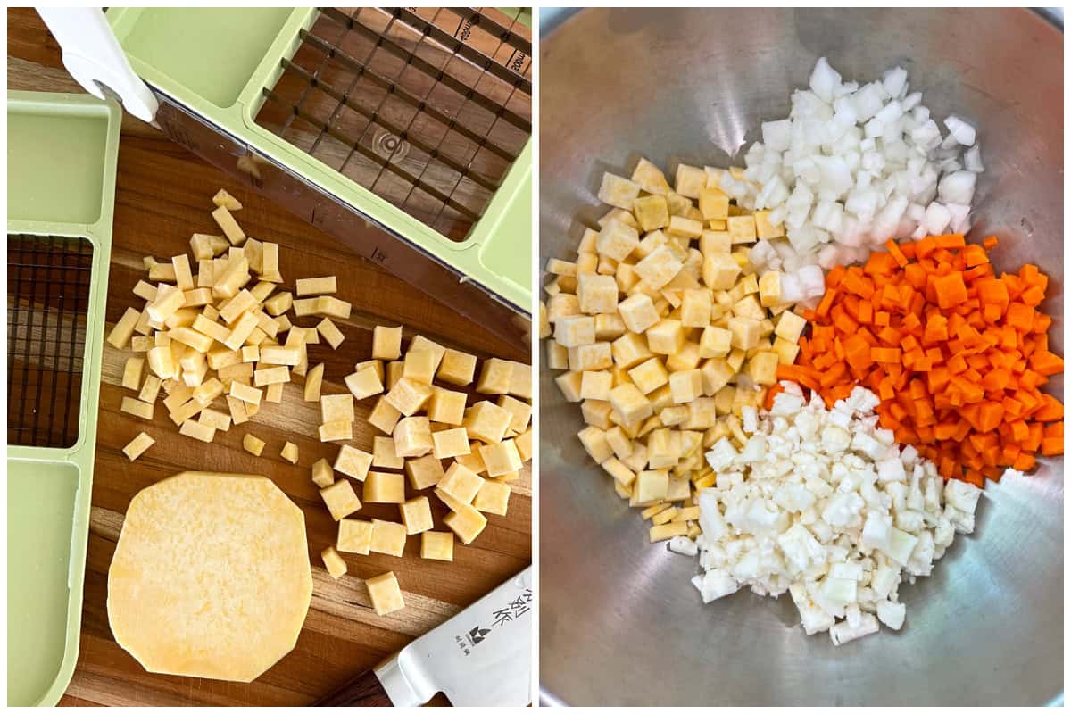dicing the vegetables
