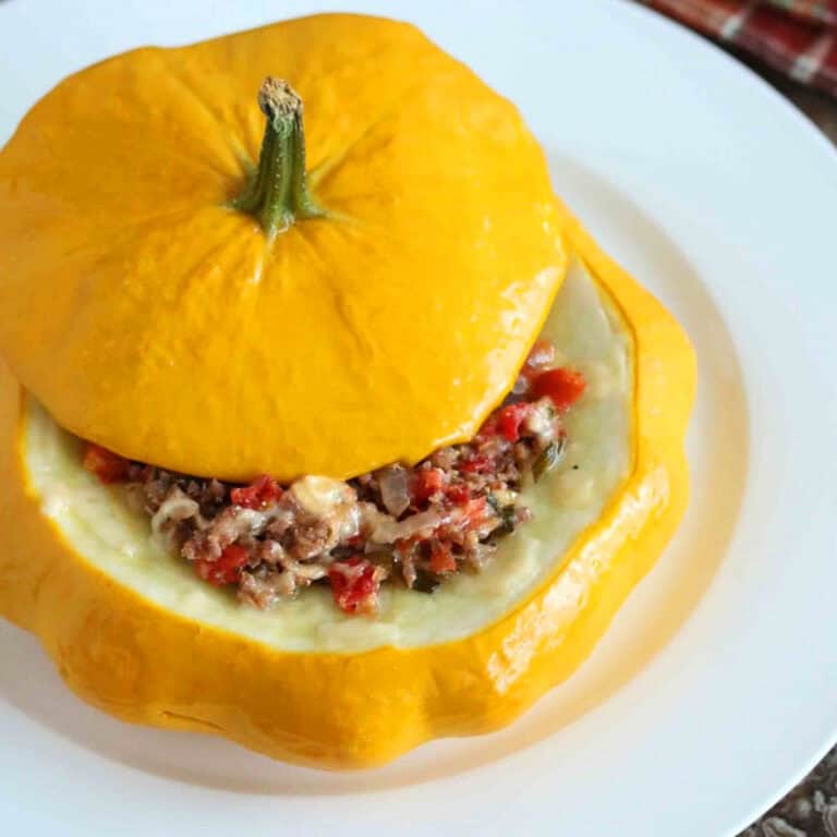 stuffed patty pan squash recipe italian ground sausage beef chicken turkey pork tomatoes