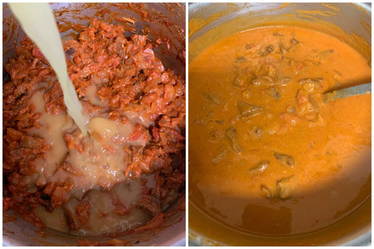 adding broth and simmering