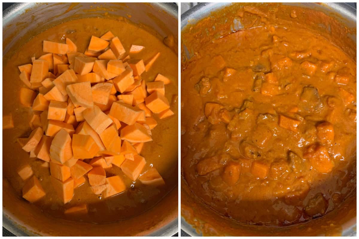 adding the pumpkin and simmering