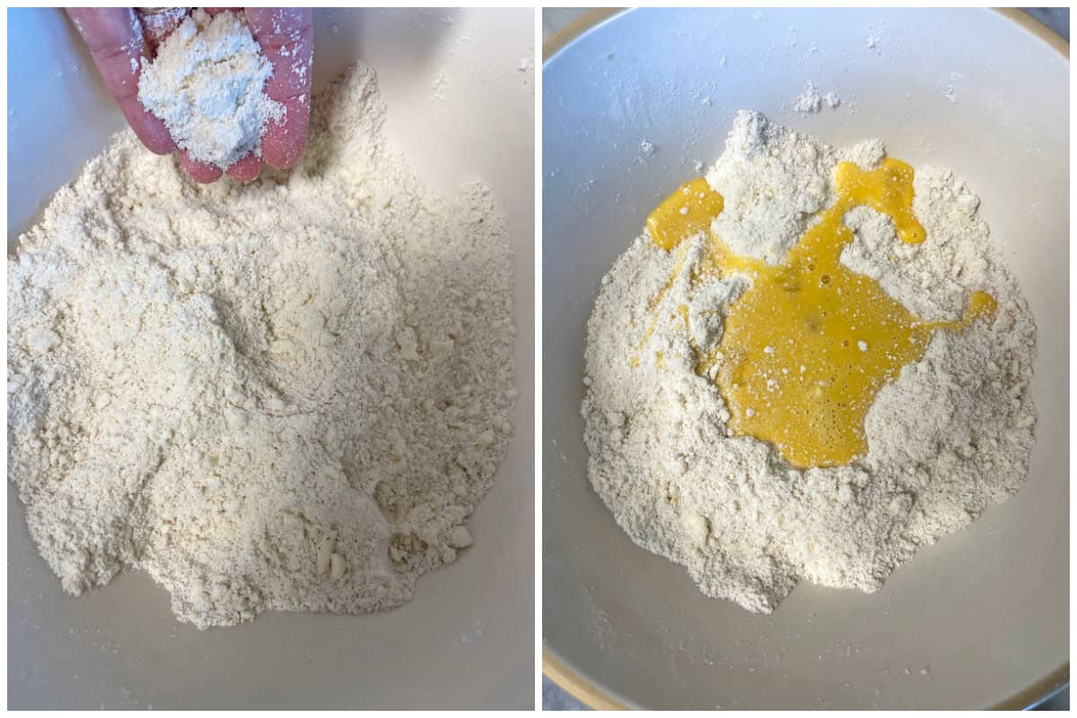 rubbing the butter into the flour and adding egg