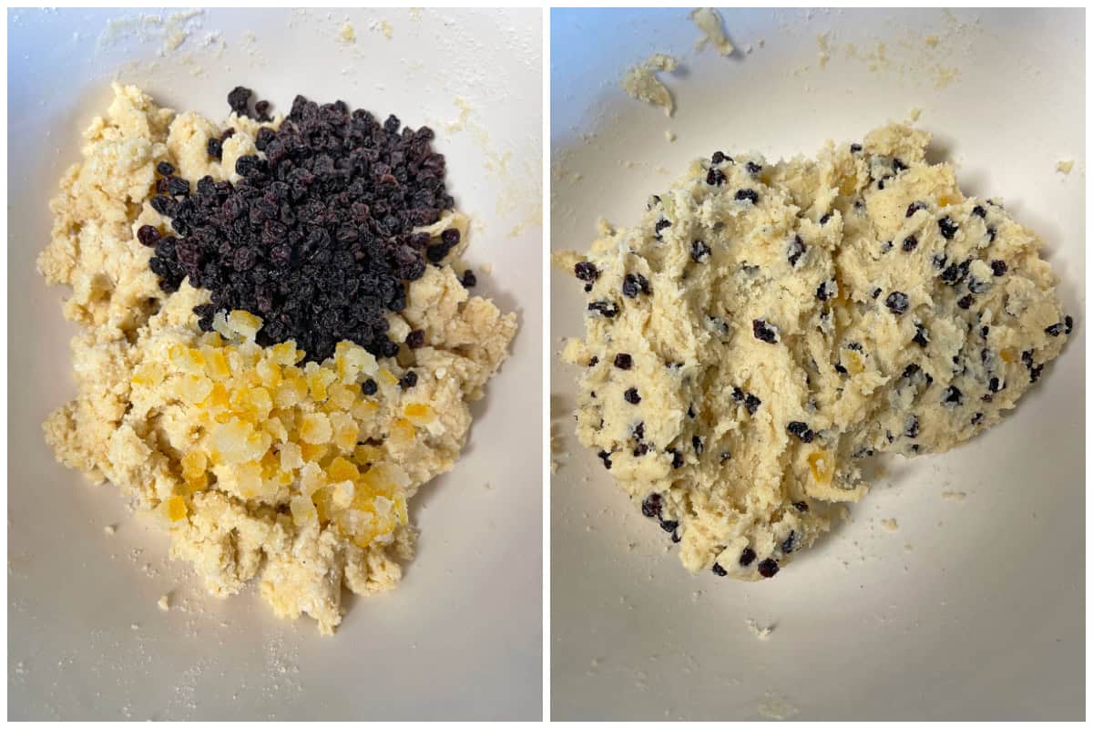 adding dried currants and candied lemon peel