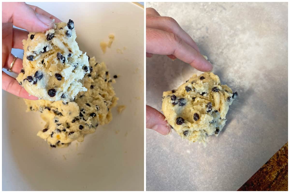 dividing the dough and placing it on baking sheet